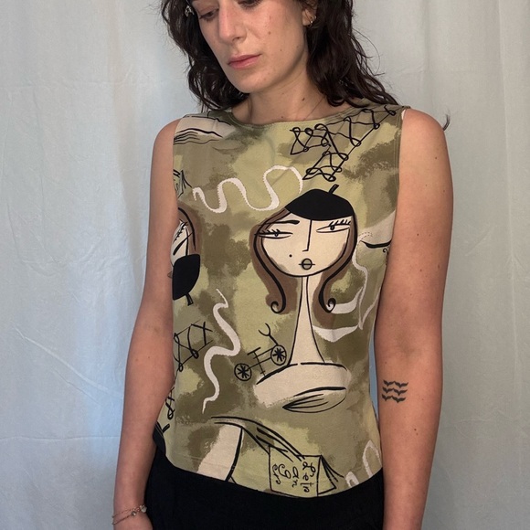 Custo Barcelona Tops - Abstract Art Sleeveless Top